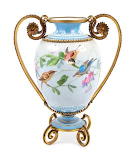 A Bristol Gilt Metal Mounted Enameled Glass Vase 