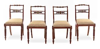A Set of Four Regency Brass Inlaid Dining Chairs