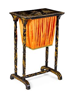 A Late Regency Chinoiserie Sewing Table
Height 28 1/2 x width 19 x depth 13 inches.