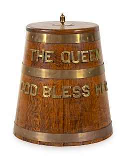 An English Oak and Brass-Mounted Grog Barrel