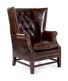 A Leather-Upholstered Wingback Club Chair