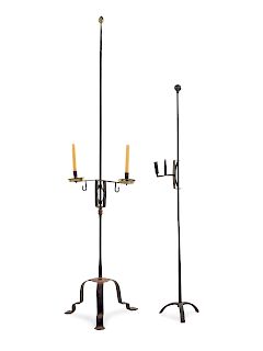 A William and Mary Style Iron Two-Arm Candelabrum and a Similar Candelabrum