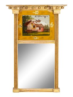 A Federal Giltwood andEglomise Farmhouse Looking Glass