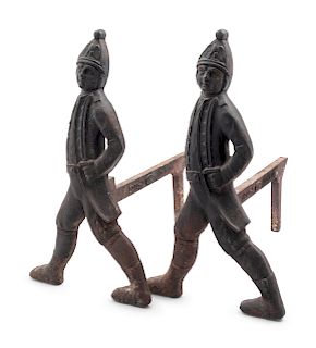 A Pair of Cast Iron "Hessian Soldier" Andirons