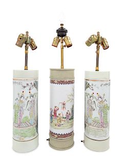 Three Chinese Export Porcelain Lamps