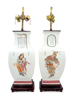 A Pair of Chinese Export Porcelain Table Lamps 