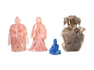 A Group of Chinese Rose Quartz and Other Carved Hardstone Articles