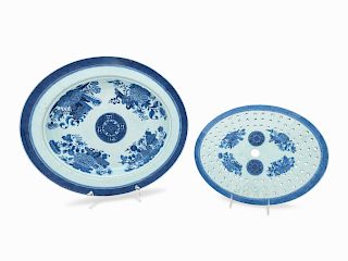 A Chinese Export Blue Fitzhugh Porcelain Meat Platter and Liner
Width of tray 17 1/2 x depth 15 inches. 