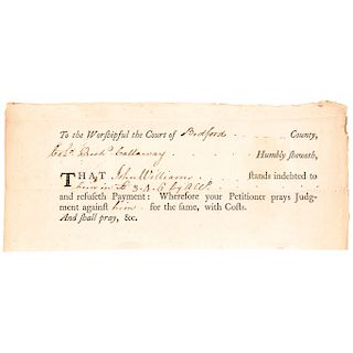 c. 1778 (RICHARD CALLAWAY) Partly-Printed Court Legal Document