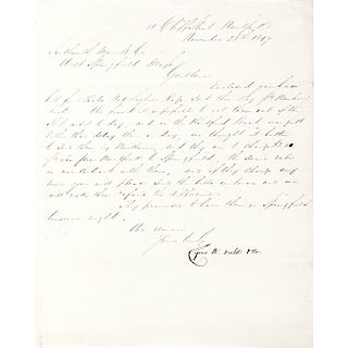 CYRUS W. FIELD, Signature On Letter Dated 1849, First Atlantic Telegraph Cable