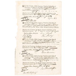 SAMUEL HUNTINGTON Signed 1782 Revolutionary War Interest Pay Note