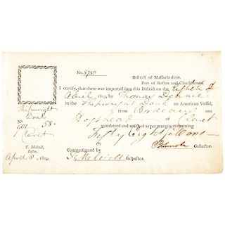 General Benjamin Lincoln and The Father of Herman Melville Signed Form