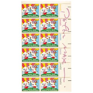 PETER MAX Signed 1974 World's Fair Expo74 Vibrant Colorful 12 Stamp Sheet