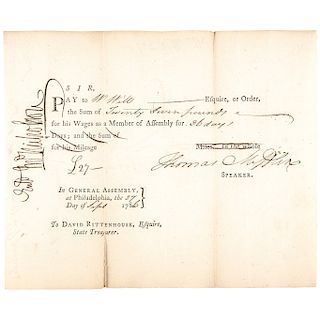 1786 Thomas Mifflin Signed Pennsylvania Treasury Document,  Rare
