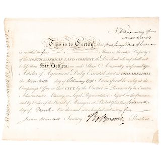 1795 Signer ROBERT MORRIS, Signed Stock Certificate North American Land Company