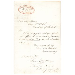 1846 Samuel F. B. Morse Signed Document for US Electro-Magnetic Telegraphs