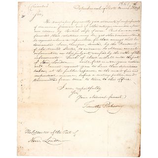 1796 American Seamen Impressments, Timothy Pickering ALS U.S. Secretary of State