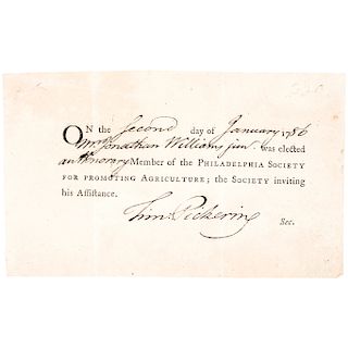 1786 Timothy Pickering Signed, Philadelphia Society Promoting Agriculture Notice