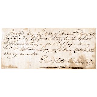 1781 DAVID RITTENHOUSE Signed Revolutionary War Receipt for CONTINENTAL CURRENCY