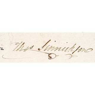 THOMAS SINNICKSON, 1796, Document Signed