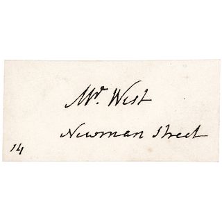 Painter BENJAMIN WEST's Signed Visiting Card, President of the Royal Academy