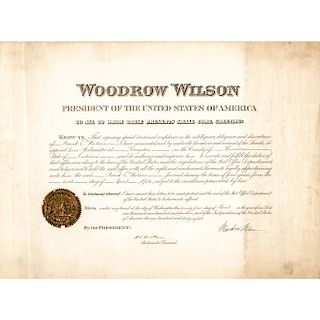 1914 WOODROW WILSON Presidential Appointment Signed with Postmaster General