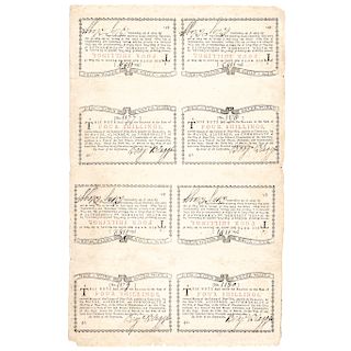Colonial Currency, NY, March 5, 1776, New York-Water Works Uncut Sheet Rarity