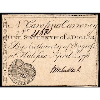 Colonial Currency, North Carolina April 2, 1776 $1/16 Nautilus PCGS Very Fine-35