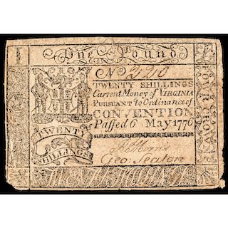 Colonial Currency, VA. May 6, 1776 FOWR CROWNS Misspelling Printed ERROR Rarity