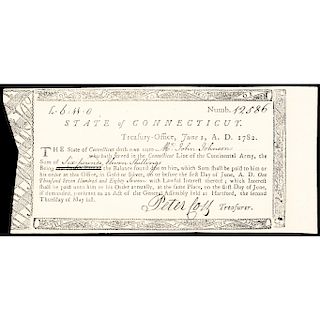 1782 Revolutionary War Connecticut Treasury Certificate for Service in the Continental Army
