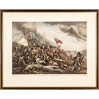 c 1880 Battle of Bunker Hill, Color Lithograph After John Trumbull Ch. Near Mint