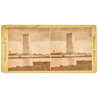 c. 1847 Washington Monument Stereo View Photograph of Early Phase Construction