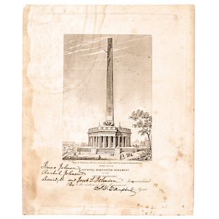 c. 1847 Washington Monument Erection Issued Engraved Contribution Certificate