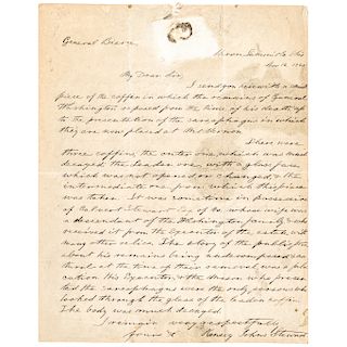 1848 Letter Regarding George Washington's Remains and Piece of his Coffin