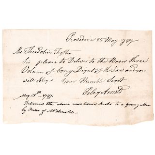 1797 PELEG ARNOLD Signed (1751-1820) Rhode Island Autograph Document 