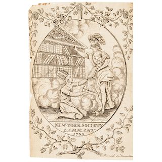 1789 New York Society Library Bookplate, Designed and Engraved by Peter Maverick