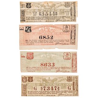 1854 to 1866-Dated Lot of EIGHT (8) Scarce Alabama Lottery Tickets