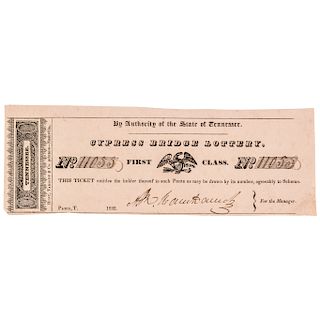 1832 Rare Early Paris, Tennessee Cypress Bridge Lottery Ticket
