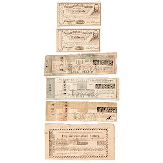 1827 - 1867 Collection of EIGHTEEN (18) Virginia Lottery Tickets With (3) Sheets