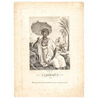 1770-80 Engraved Print, L'AMERIQUE, with AMERICA Depicted as an African Princess