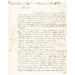 1799 Historic Political Letter to GENERAL WILLIAM SHEPARD Regarding Adams