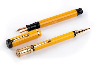 Vintage 1927/1930 set, celluloid Fountain Pen & Pencil Parker Duofold Duofold Mandarin Yellow, man's size, Nib B