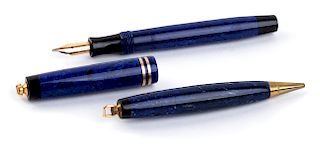 Vintage 1929/1935 set, Celluloid Fountain Pen & Pencil Parker Duofold Lapis Lazuli blue, lady's size, Nib C