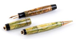 Vintage 1929/1935 set, Celluloid Fountain Pen & Pencil Parker Duofold Duofold Pearl & Black, lady's size