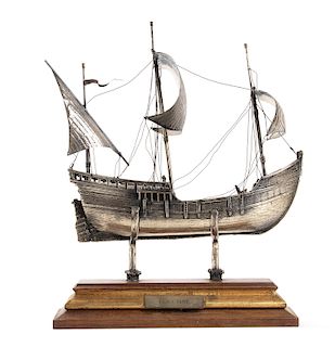 Silver model of ship "PINTA 1492" - 20TH century