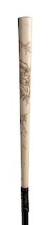 Antique ivory mounted  walking stick cane - France early 20th Century 