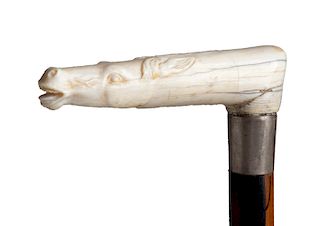 Antique ivory mounted  walking stick cane - England early 20th Century 