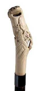 Antique bone mounted walking stick cane - England early 20th Century