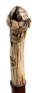 Antique bone mounted walking stick cane - England early 20th Century 