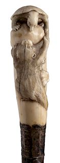 Antique ivory mounted walking stick cane - England early 20th Century